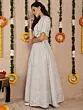 Grey & Silver Jacquard Zari Work Lehenga Choli With Potali Bag