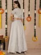 Grey & Silver Jacquard Zari Work Lehenga Choli With Potali Bag