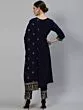 Navy Blue Gold Printed Straight Kurta & Pant With Dupatta Set
