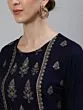 Navy Blue Gold Printed Straight Kurta & Pant With Dupatta Set
