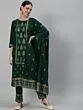 Green Gold Printed Kurta & Pant With Dupatta Set