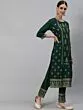 Green Gold Printed Kurta & Pant With Dupatta Set