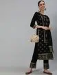 Black Gold Printed Straight Kurta & Pant With Dupatta Set