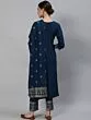 Blue Gold Printed Straight Kurta With Pant & Dupatta Set
