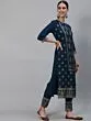Blue Gold Printed Straight Kurta With Pant & Dupatta Set