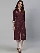 Burgundy Embroidered Straight Kurta With Printed Pant Set
