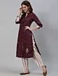 Burgundy Embroidered Straight Kurta With Printed Pant Set