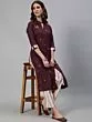 Burgundy Embroidered Straight Kurta With Printed Pant Set