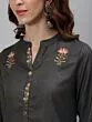 Grey Embroidered Straight Kurta With Solid Pant Set