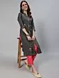 Grey Embroidered Straight Kurta With Solid Pant Set