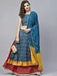 Blue & Yellow Patola Printed Layered Lehenga Choli With Tie & Dye Dupatta