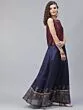 Maroon & Navy Blue Gold Block Printed Lehenga Choli