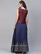Maroon & Navy Blue Gold Block Printed Lehenga Choli
