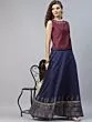 Maroon & Navy Blue Gold Block Printed Lehenga Choli