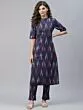 Blue Ikat Woven Design Straight Kurta With Pant Set