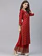 Red Gold Printed Straight Kurta With Palazzo Set