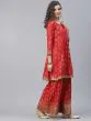 Red Gold Printed Gathered Kurta With Sharara