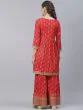 Red Gold Printed Gathered Kurta With Sharara