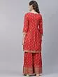Red Gold Printed Gathered Kurta With Sharara