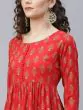 Red Gold Printed Gathered Kurta With Sharara
