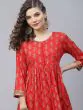 Red Gold Printed Gathered Kurta With Sharara