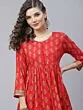 Red Gold Printed Gathered Kurta With Sharara