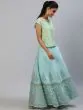 Pastle Blue & Green Block Printed Lehenga Choli