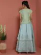 Pastle Blue & Green Block Printed Lehenga Choli