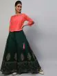Green & Coral Block Printed Lehenga Choli