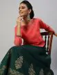Green & Coral Block Printed Lehenga Choli