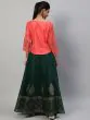 Green & Coral Block Printed Lehenga Choli