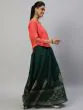 Green & Coral Block Printed Lehenga Choli