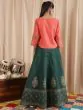 Green & Coral Block Printed Lehenga Choli