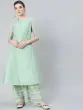Pastle Green & White Block Printed A-Line Kurta With Palazzo Set