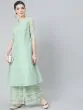 Pastle Green & White Block Printed A-Line Kurta With Palazzo Set