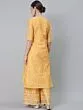 Yellow & White Block Printed A-Line Kurta With Palazzo Set
