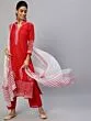 Red & White Block Printed Kurta Set With Dupatta
