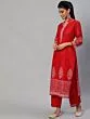 Red & White Block Printed Kurta Set With Dupatta