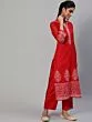 Red & White Block Printed Kurta Set With Dupatta