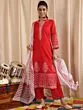 Red & White Block Printed Kurta Set With Dupatta