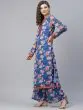 Blue & Red Floral Printed Straight Kurta & Palazzo With Dupatta
