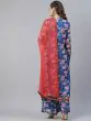 Blue & Red Floral Printed Straight Kurta & Palazzo With Dupatta