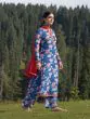 Blue & Red Floral Printed Straight Kurta & Palazzo With Dupatta