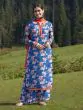 Blue & Red Floral Printed Straight Kurta & Palazzo With Dupatta