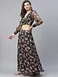Dark Green & Red Floral Printed Lehenga Choli With Organza Dupatta