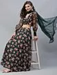 Dark Green & Red Floral Printed Lehenga Choli With Organza Dupatta