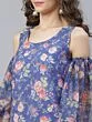 Blue & Red Floral Printed Straight Kurta Ballon Sleeve With Pant Set