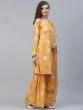Yellow & White Floral Printed Off-Shoulder Straight Kurta & Sharara With Organza Dupatta