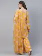 Yellow & White Floral Printed Off-Shoulder Straight Kurta & Sharara With Organza Dupatta