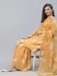 Yellow & White Floral Printed Off-Shoulder Straight Kurta & Sharara With Organza Dupatta